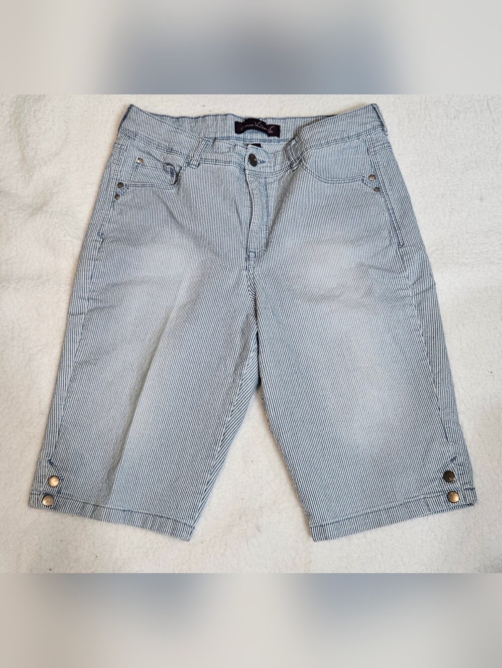 Gloria Vanderbilt Navy & White Pinstripe Bermuda Shorts